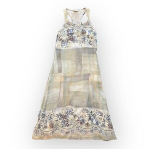 Bonnie Strauss Vintage Chiffon lined Blue Green Floral Maxi‎ Sundress Size 8